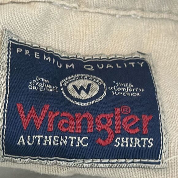 Wrangler Mens Size  XL Button Up Shirt Chambray Beige Workwear Country - Picture 6 of 9